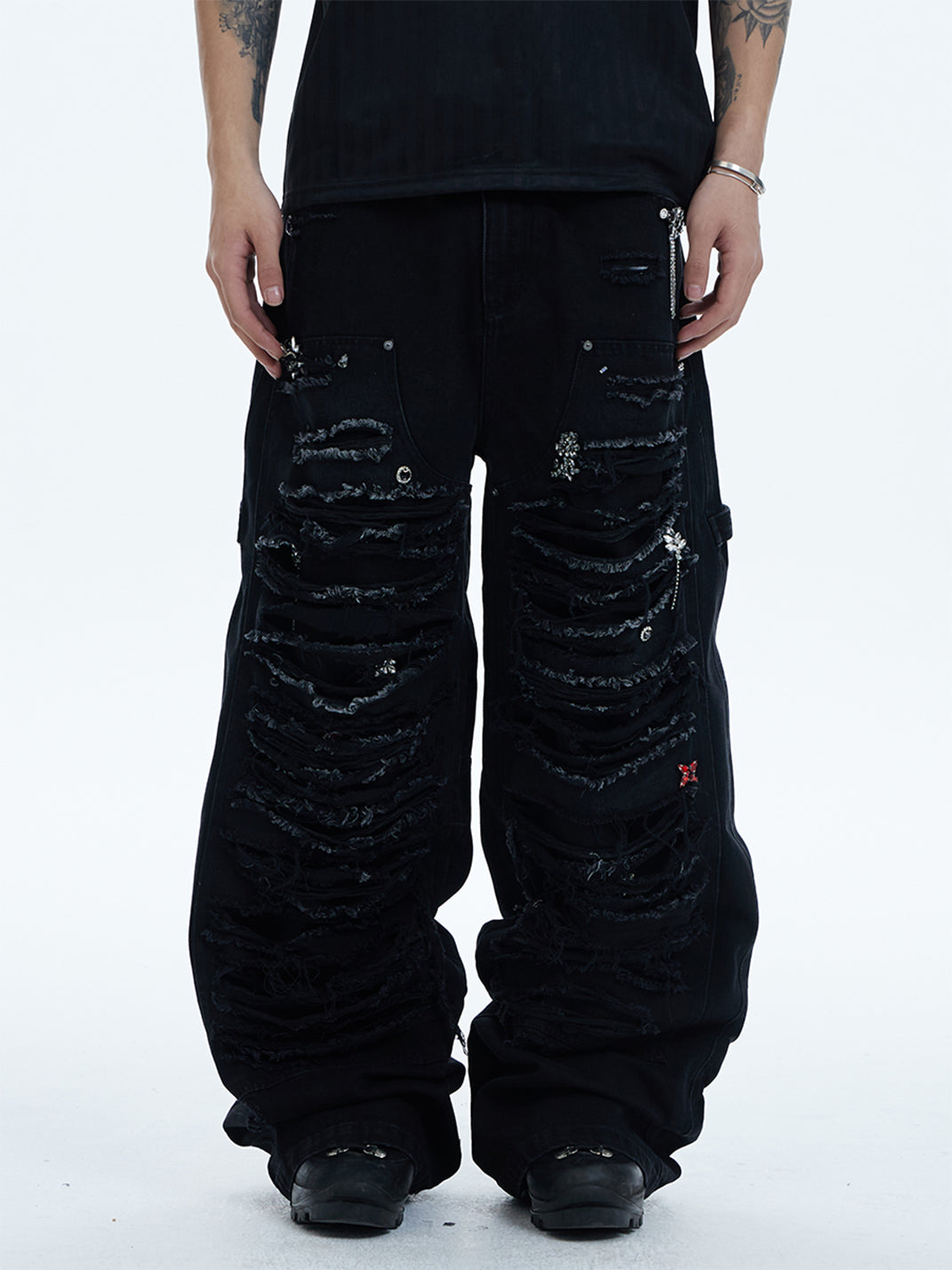 DND4DES | Distressed Patchwork Gem Baggy Jeans - PSYLOS 1, DND4DES | Distressed Patchwork Gem Baggy Jeans, Pants, DND4DES•JAPAN, PSYLOS 1
